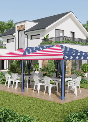 10'x20' Pop Up Party Tent Gazebo Wedding Canopy with 6 Sidewalls, American Flag