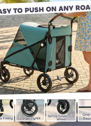 Dog Stroller for Large Dogs Up to 66 LBS with All-Terrain Spring Suspension, 8-Position Adjustable Handle, Teal