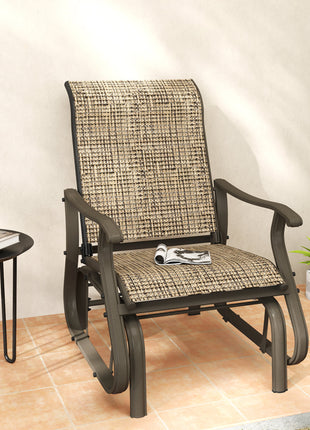 Outdoor Glider Chair Patio Glider Swing Chair with Mesh Seat, Steel Frame for Backyard, Garden, Porch, Light Mixed Brown