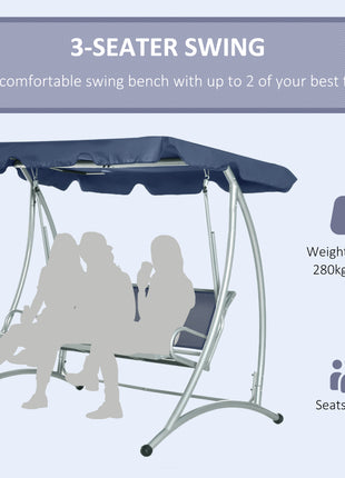 3-Seat Outdoor Porch Swing Chair, Patio Swing Glider with Adjustable Canopy, Breathable Seat, and Steel Frame for Garden, Poolside, Backyard, Blue