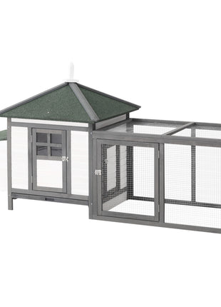 77" Wooden Chicken Coop with Nesting Box, Cute Outdoor Hen House with Removable Tray, Ramp Run, for Garden Backyard, Gray
