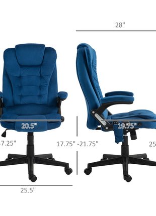 6 Point Executive Office Chair with Heat, Velvet High Back Vibrating Massage Office Chair, Drak Blue