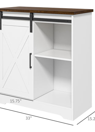 Farmhouse Kitchen Sideboard Buffet Cabinet Coffee Bar Cabinet with Sliding Barn Door and Adjustable Shelf White