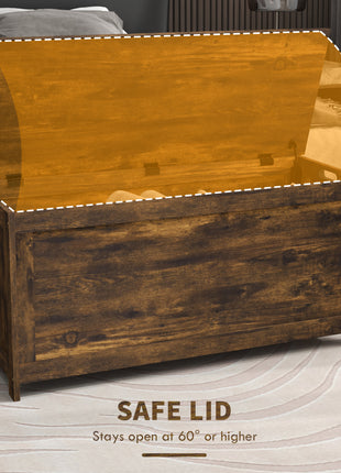 39.4" Storage Trunk w/ 2 Safety Hinges, Wooden Storage Bench w/ Side Handles, Storage Chest for Playroom, Rustic Brown