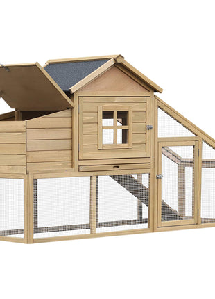 69" Wooden Chicken Coop, Poultry Cage Hen House with Connecting Ramp, Tray, Ventilated Window and Nesting Box