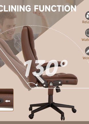 Massage Office Chair, Heated Reclining Computer Chair with 6 Vibration Points, Armrest and Remote, Brown