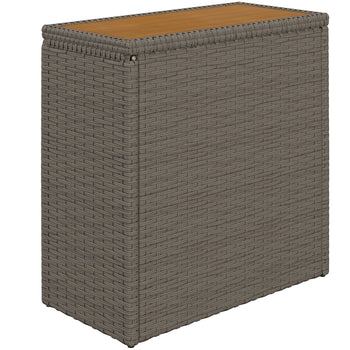 17-Gallon Small Deck Box, Wicker Outdoor Storage Box with Acacia Wood Top for Patio Cushions and Garden Tools, Teak