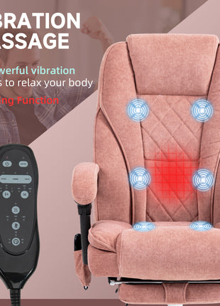 Massage Office Chair, Heated Reclining Computer Chair with Adjustable Height and Footrest, Pink