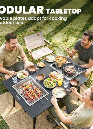 Adjustable Height Folding Picnic Table with Removable Plates, Aluminum Camping Table, Black