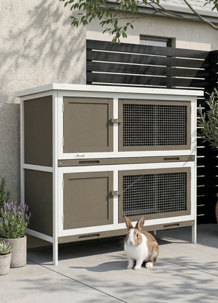 Wooden Bunny Hutch with Ramp, Indoor/Outdoor, Brown