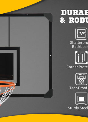 Wall Mounted Basketball Hoop with Shatter Proof Backboard, Durable Rim and All-Weather Net for Indoor and Outdoor Use