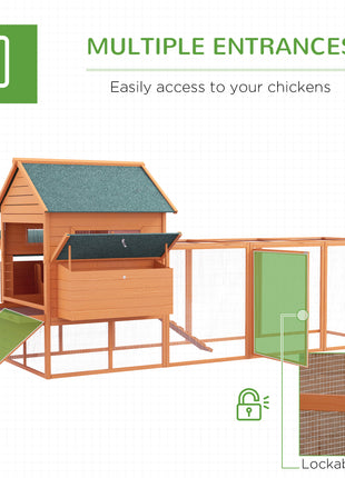 137" Chicken Coop for 8-10 Chickens, Large Chicken House, Wooden Poultry Hen Cage with Nesting Box and Run for Backyard, Orange