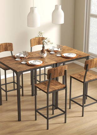 3 Piece Pub Table and Chairs, Small Kitchen Table and Chairs, Square Dining Table with 2 Stools, Walnut and Black