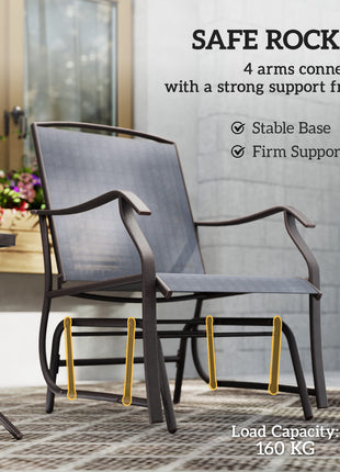 3 Piece Outdoor Glider Chair with Coffee Table Bistro Set, 2 Patio Rocking Swing Chairs with Breathable Sling Fabric, Glass Tabletop, for Backyard, Garden and Porch, Gray