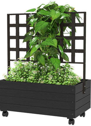 Raised Garden Bed with Trellis and Wheels, Outdoor Planter Wooden Elevated Garden Bed for Garden, Patio, Balcony