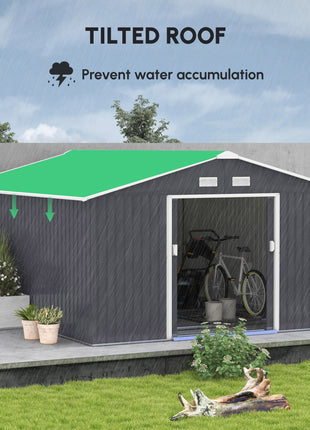 11' x 13' Garden Metal Shed, Storage Shed Utility Storage with Double Locking Doors for Bike, Yard Tools, Dark Gray