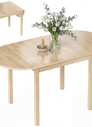 55" Wood Kitchen Table, Drop Leaf Tables for Small Spaces, Natural