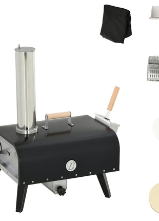Pellet Wood Fired Pizza Oven, Outdoor Pizza Maker with 12" Rotating Stone, Peel and Waterproof Cover