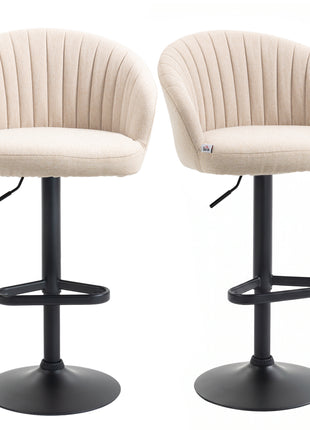 Modern Upholstered Adjustable Barstools with Swivel Seat, Linen Touch Fabric, Steel Frame, Footrest, ‎Beige