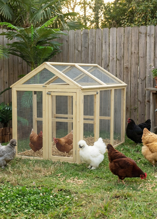 Wooden Chicken Run, Combinable Design with Perches, 4.6' x 2.8', Nature Wood