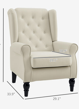Button-Tufted Accent Chair with High Wingback, Rounded Cushioned Armrests and Thick Padded Seat, Cream White
