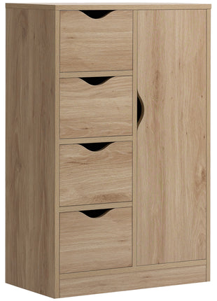Freestanding Storage Cabinet, Bathroom Floor Cabinet with 4 Drawers and Door, Oak