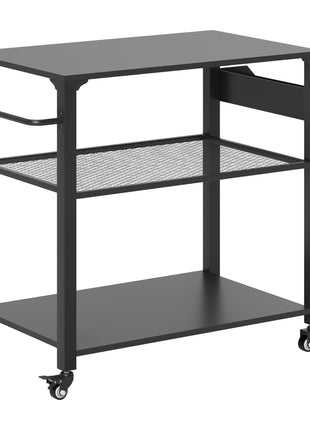 3-Tier Outdoor Grill Cart with Storage Racks, Side Handle, Movable Pizza Oven Table on Wheels