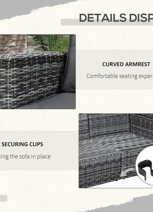 2 Piece Patio Wicker Corner Sofa Set, Outdoor PE Rattan Furniture, with Curved Armrests and Padded Cushions for Balcony, Garden, or Lawn, Gray