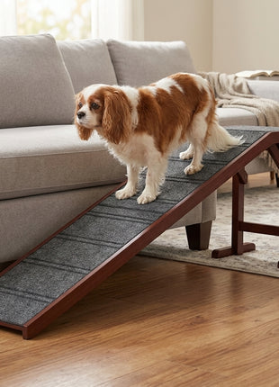 Dog Ramp for Bed, Pet Ramp for Dogs with Non-Slip Carpet and Top Platform, 74" x 16" x 25", Brown