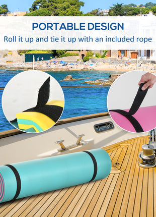 12' x 5' Lily Pad Floating Mat with Cup Holder Table, 3-Layer Portable Roll-Up Water Mat Float Dock for 2-3 People, on Lake, River, Beach, Swimming Pool, Pink