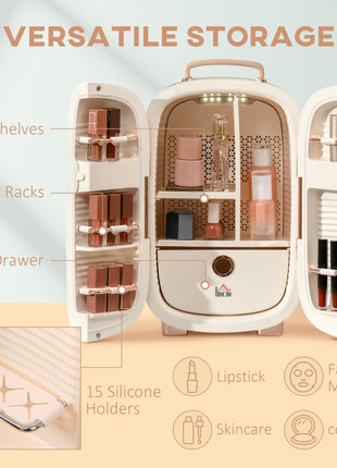 Portable Skincare Fridge with LED Display, 12L Mini Fridge for Beauty, Makeup and Cosmetics, Small Refrigerator Cooler for Bedroom, Home Office, Desktop, White