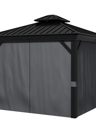 10' x 12' Hardtop Gazebo Permanent Pavilion w/ Double Roof Aluminum Frame Sidewalls for Patio Garden Deck, Dark Gray