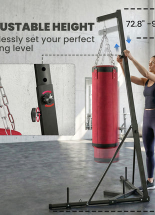 Punching Bag with Stand for Adults, 72.8"-90.9" Height Adjustable Freestanding Boxing Stand with Canvas Sandbag, Red