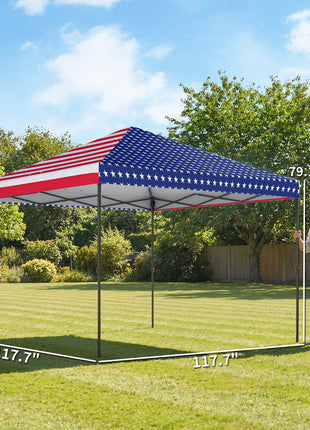 10 x 10 ft Pop Up Canopy Tent with One Push Setup, Outdoor Portable Instant Canopy Shelter w/ Roller Bag, American Flag