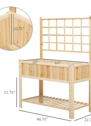 47'' Wooden Raised Garden Bed with Trellis, Coutryside Style Elevated Planter Box Stand with Open Storage Shelf, Spacious Planting Area for Vegetables, Herbs, Flowers