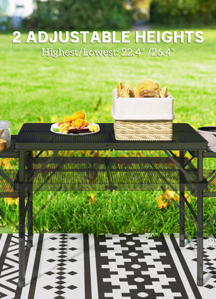 Folding Camping Table, 4.5ft Portable Table with 2 Wing Panels, Height Adjustable Metal Picnic Table