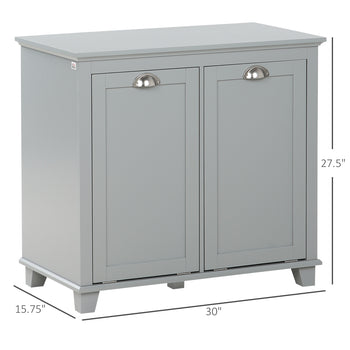 Dual Tilt out Laundry Hamper Cabinet, Bathroom Storage Cabinet with 2-Compartment Hamper, Modern Bathroom Floor Cabinet for Washroom, Gray