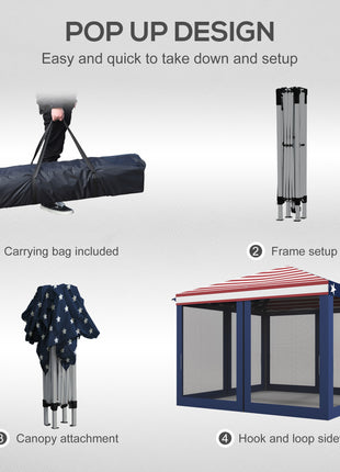 10' x 10' Outdoor Pop-Up Canopy with Sidewalls, Mesh Walls, Instant Setup for Party, Events, Patio, Lawn, American Flag