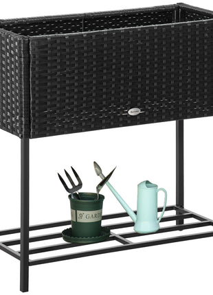 PE Rattan Wicker Raised Flower & Vegetable Planter, Rack Shelf Box