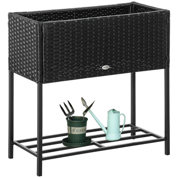 PE Rattan Wicker Raised Flower & Vegetable Planter, Rack Shelf Box