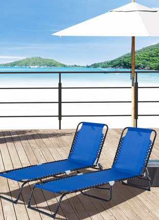 Set of 2 Folding Chaise Lounge Chairs, Outdoor Sun Tanning Chairs with Reclining Back, Blue