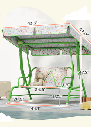 Kids Patio Swing Chair with Adjustable Canopy, Safety Belt for Patio, Garden, Poolside, Balcony, Green