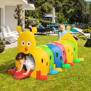 Caterpillar Play Tunnel, Toddler Tunnel for Kids Crawl and Climb Through, Kids' Play Structure Indoor Outdoor, 6 Sections, Multicolored