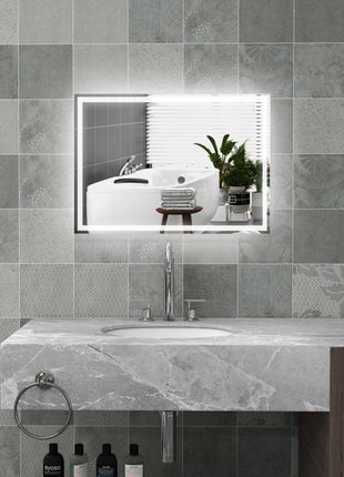 32" x 24" Bathroom Mirror with LED Lights, Dimmable Makeup Mirror, Vanity Mirror with 3 Colors, Smart Touch