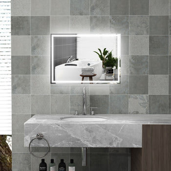 32" x 24" Bathroom Mirror with LED Lights, Dimmable Makeup Mirror, Vanity Mirror with 3 Colors, Smart Touch