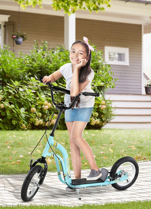 Youth Scooter Front and Rear Caliper Dual Brakes 12-Inch Inflatable Front Wheel Ride On Toy For Age 5+ - Blue