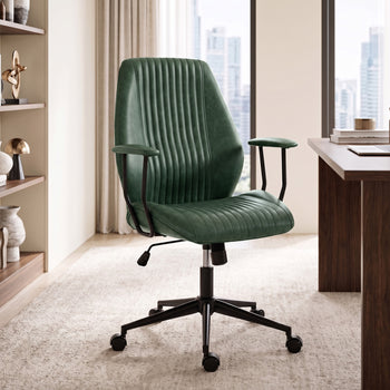 Leather Home Office Desk Chair, Vintage Computer Chair with Padded Arms, 360° Swivel, Adjustable Height, Tilt, Green