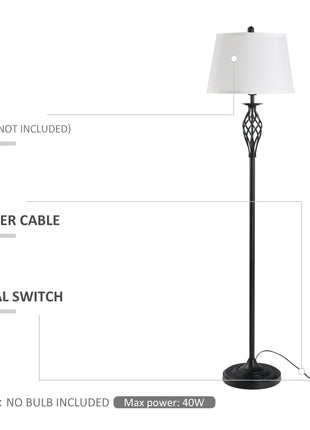3 Piece Table Floor Lamp Set with Metal Pole, Round Base, and Fabric Lampshade, for Living Room, Black/White