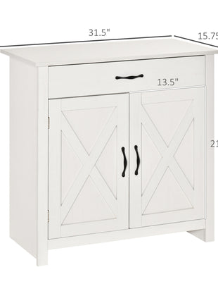 Farmhouse Sideboard Cabinet with Barn Doors Kitchen Buffet Cabinet with Drawer and Adjustable Shelf Stone White Wash