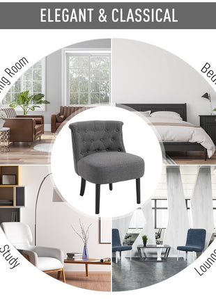 Modern Accent Leisure Chair with Mid Back Button-Tufted Upholstered Fabric and Wooden Legs for Living Room and Bedroom, Grey